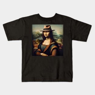 Mona Lisa's Hat Charm: Stylish National Hat Day Kids T-Shirt